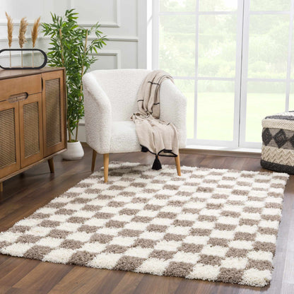 Atira Brown Checkered Area Rug Hauteloom LLC