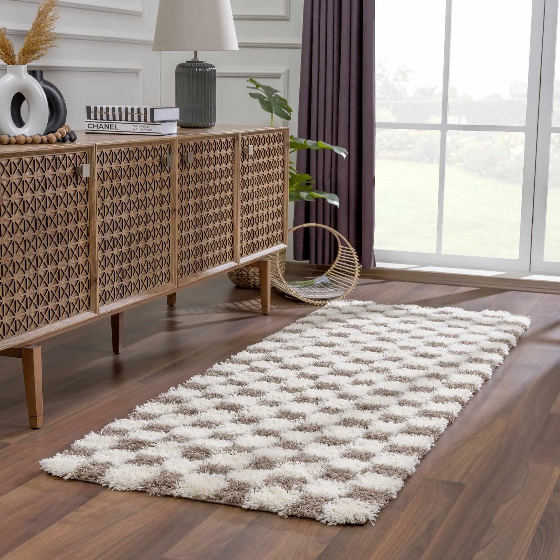 Atira Brown Checkered Area Rug Hauteloom LLC