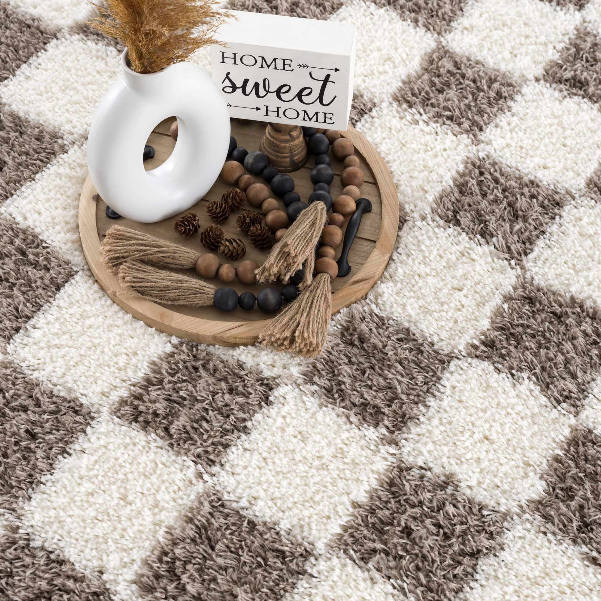 Atira Brown Checkered Area Rug Hauteloom LLC