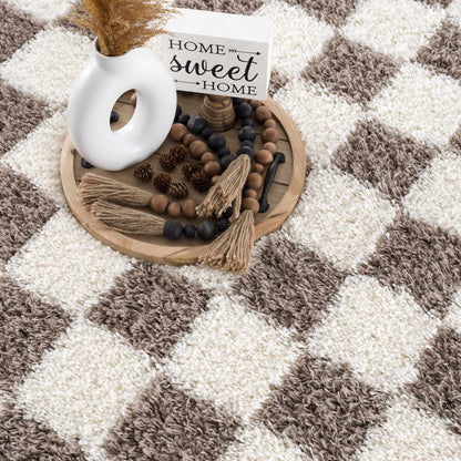 Atira Brown Checkered Area Rug Hauteloom LLC
