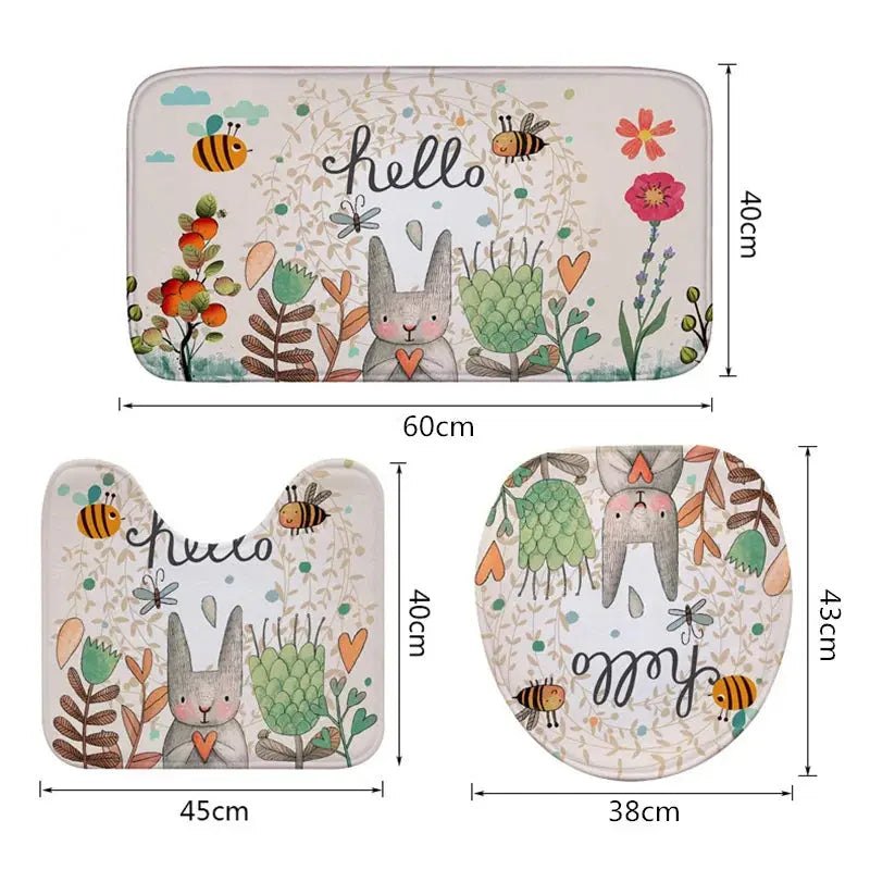 Rabbit Flannel Absorbent Non-Slip Bathroom Mat Set – Soft, Quick-Dry & Durable OMEZMART