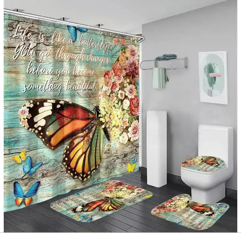 Shower Curtain Set with 12 Hooks & Bathroom Decor Rug Set – Complete Bathroom Décor for Style & Functionality OMEZMART