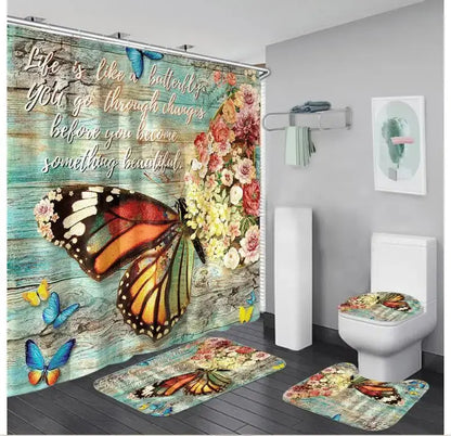 Shower Curtain Set with 12 Hooks & Bathroom Decor Rug Set – Complete Bathroom Décor for Style & Functionality OMEZMART