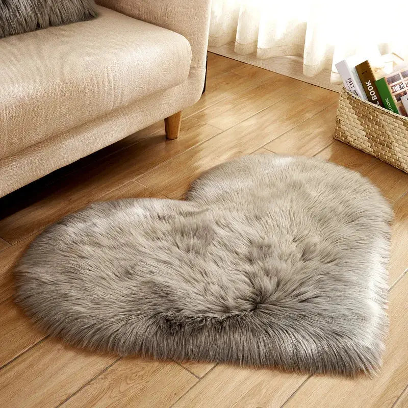 Heart Shape Fluffy Washable Faux Fur Rug for Kids Bedroom & Home Decor OMEZMART