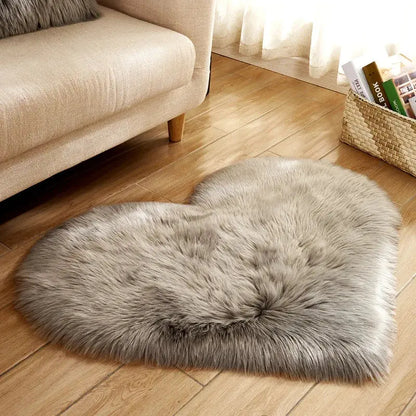 Heart Shape Fluffy Washable Faux Fur Rug for Kids Bedroom & Home Decor OMEZMART