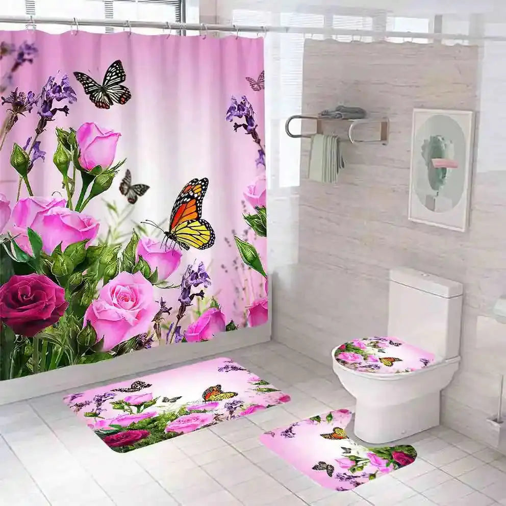 Shower Curtain Set with 12 Hooks & Bathroom Decor Rug Set – Complete Bathroom Décor for Style & Functionality OMEZMART