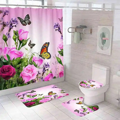 Shower Curtain Set with 12 Hooks & Bathroom Decor Rug Set – Complete Bathroom Décor for Style & Functionality OMEZMART