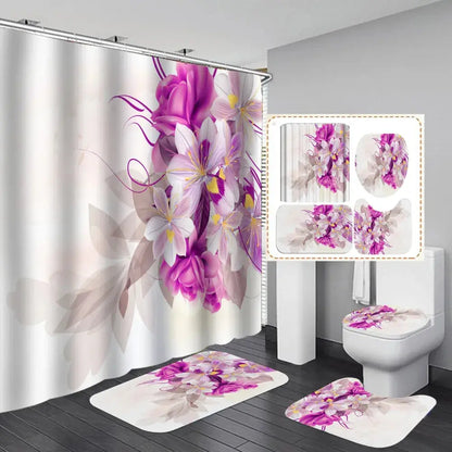 Shower Curtain Set with 12 Hooks & Bathroom Decor Rug Set – Complete Bathroom Décor for Style & Functionality OMEZMART