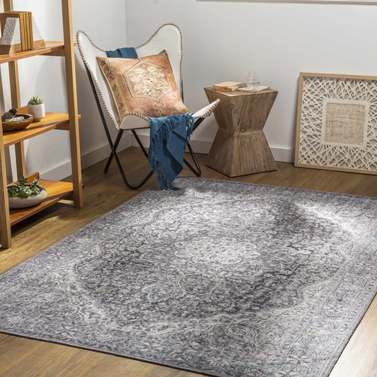 Tavas Blue Medallion Washable Rug Hauteloom LLC