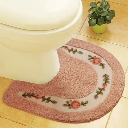 Pastoral Style Toilet Rug with Flower Pattern – Bathroom Mat Set for Cozy Elegance OMEZMART