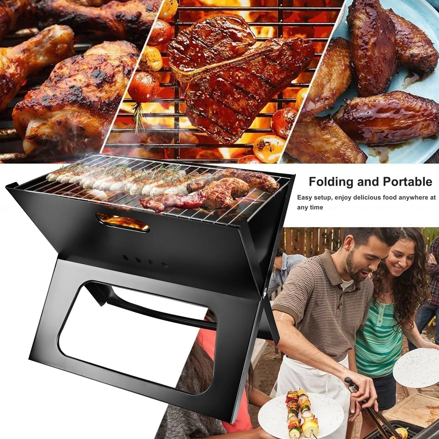 Portable BBQ Barbecue Grill Foldable Charcoal Camping Garden Outdoor Travel Hard Rock Health