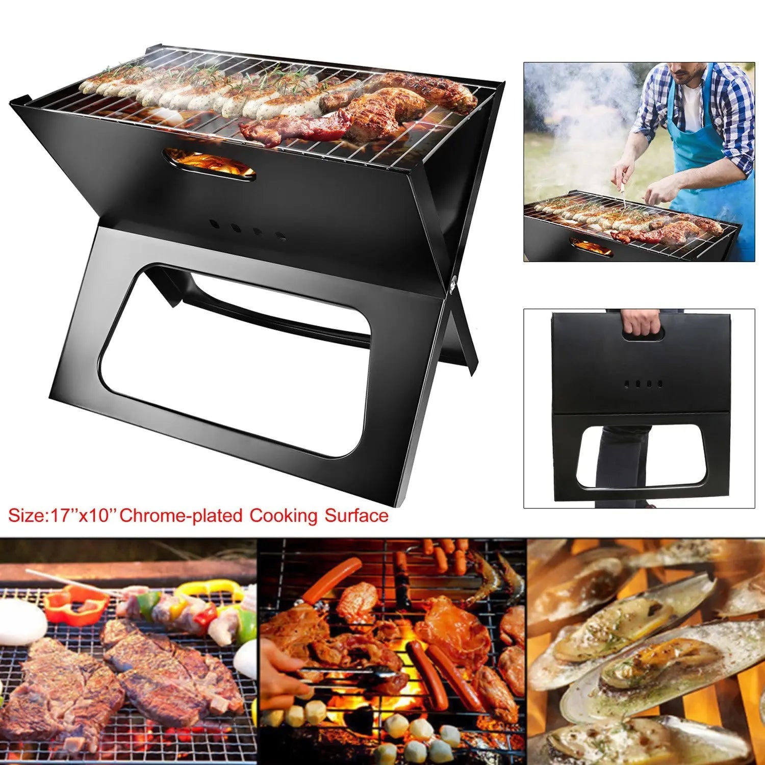 Portable BBQ Barbecue Grill Foldable Charcoal Camping Garden Outdoor Travel Hard Rock Health