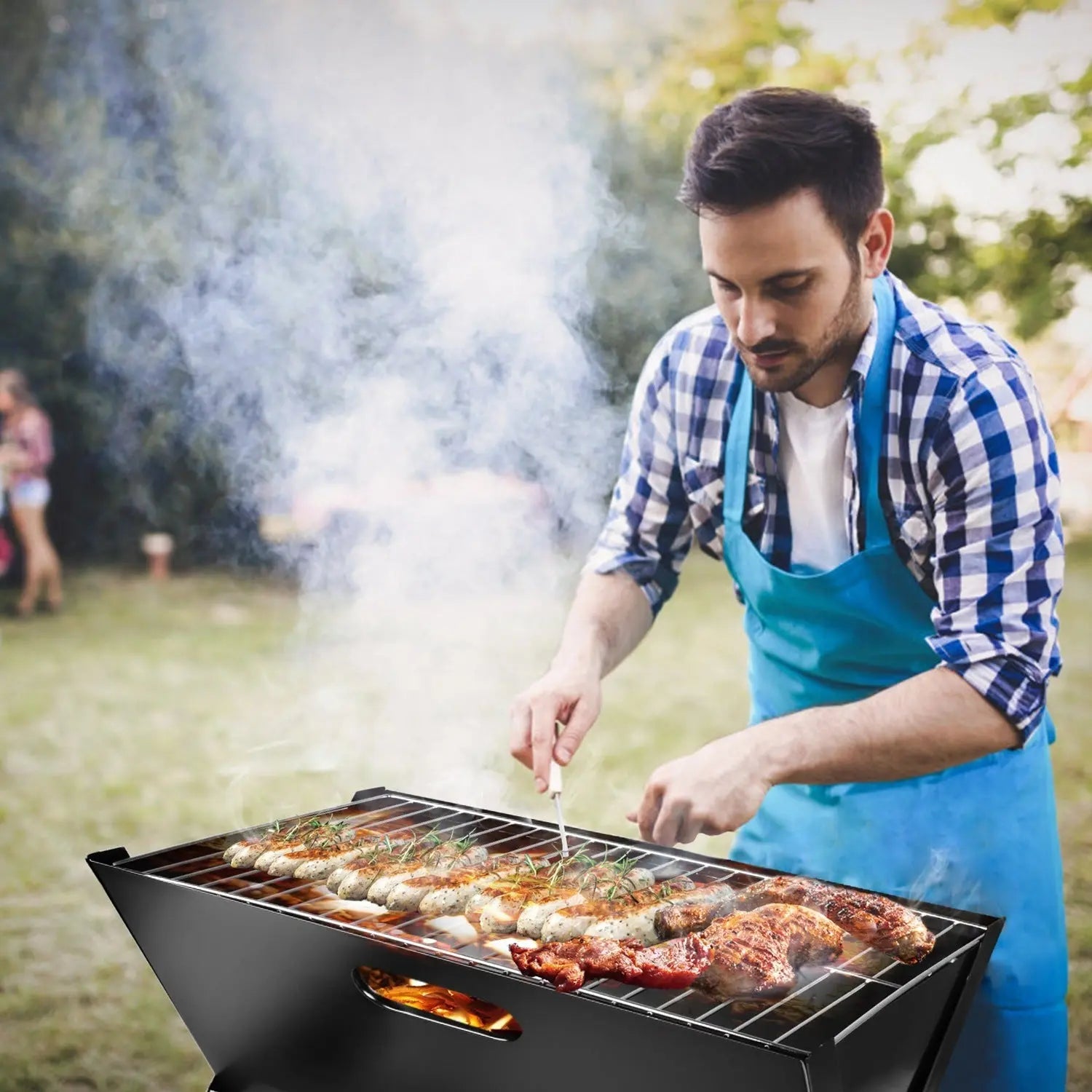 Portable BBQ Barbecue Grill Foldable Charcoal Camping Garden Outdoor Travel Hard Rock Health