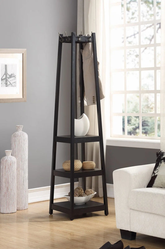 Vassen Coat Rack W/ 3-Tier Storage Shelves in Black Finish Hard Rock Health