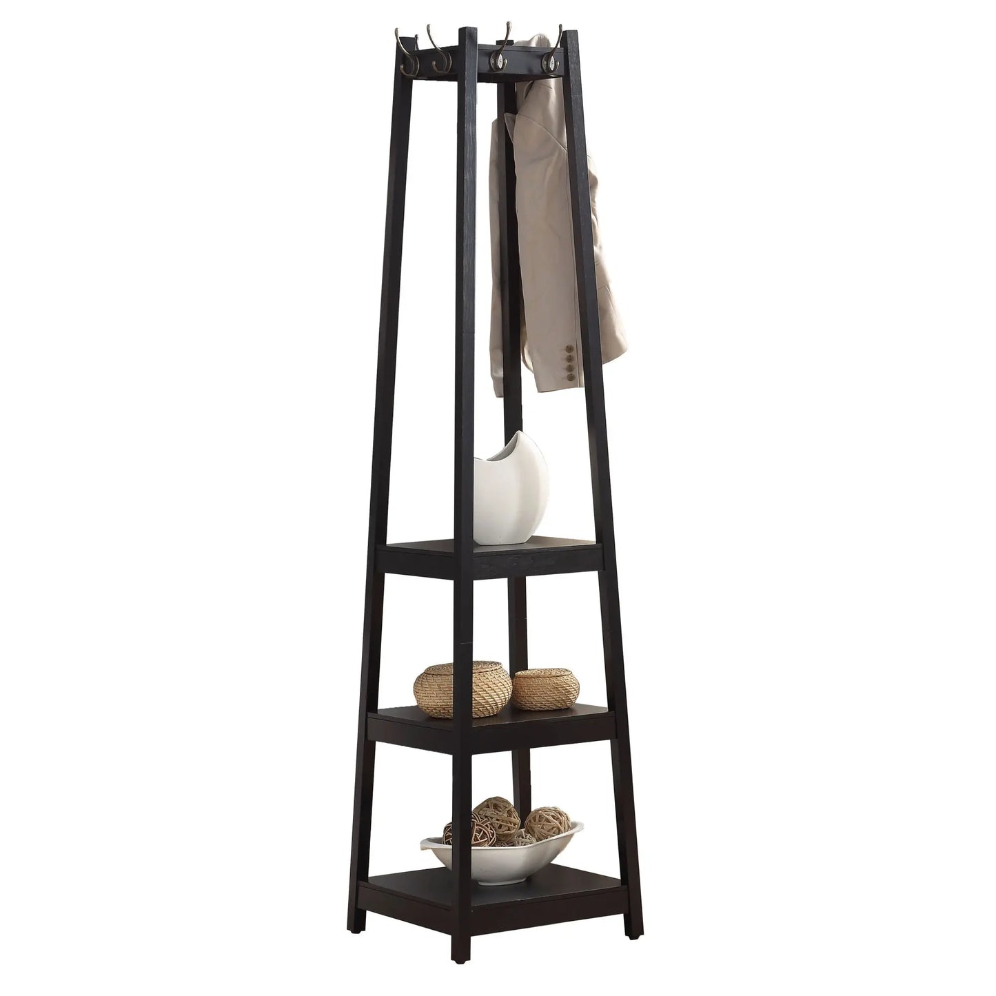 Vassen Coat Rack W/ 3-Tier Storage Shelves in Black Finish Hard Rock Health