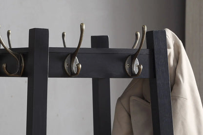 Vassen Coat Rack W/ 3-Tier Storage Shelves in Black Finish Hard Rock Health