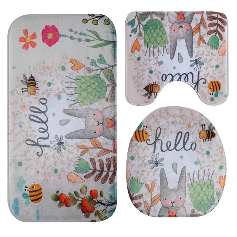 Rabbit Flannel Absorbent Non-Slip Bathroom Mat Set – Soft, Quick-Dry & Durable OMEZMART