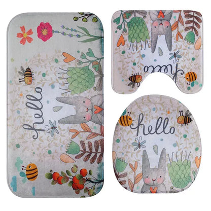 Rabbit Flannel Absorbent Non-Slip Bathroom Mat Set – Soft, Quick-Dry & Durable OMEZMART