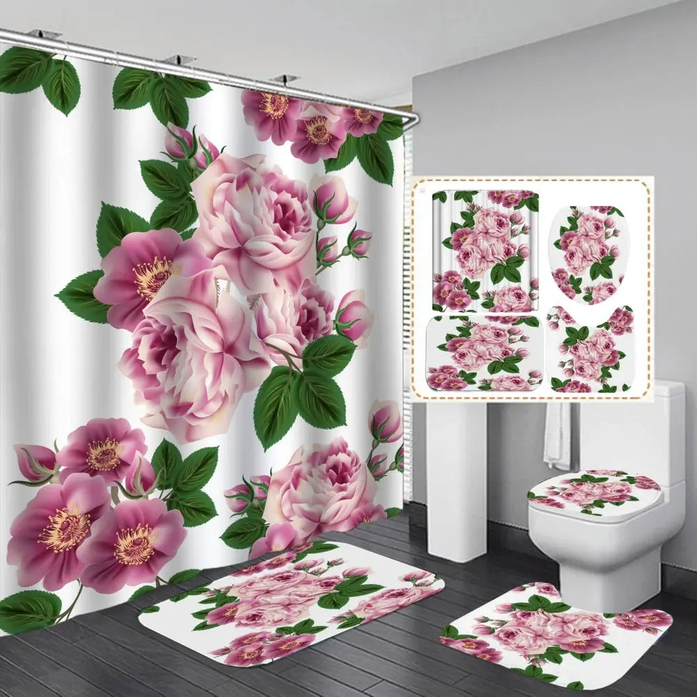 Shower Curtain Set with 12 Hooks & Bathroom Decor Rug Set – Complete Bathroom Décor for Style & Functionality OMEZMART
