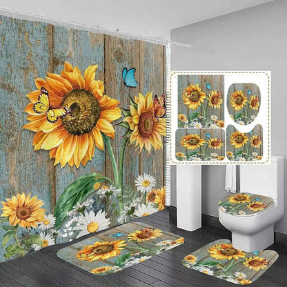 Shower Curtain Set with 12 Hooks & Bathroom Decor Rug Set – Complete Bathroom Décor for Style & Functionality OMEZMART