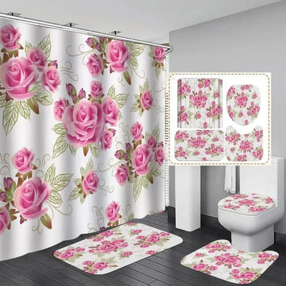 Shower Curtain Set with 12 Hooks & Bathroom Decor Rug Set – Complete Bathroom Décor for Style & Functionality OMEZMART