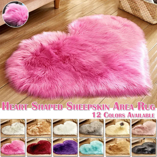 Heart Shape Fluffy Washable Faux Fur Rug for Kids Bedroom & Home Decor OMEZMART